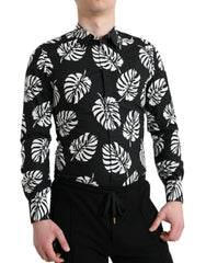 Dolce & Gabbana Black Leaf Cotton Men Formal GOLD Dress Shirt -   -  Dolce & Gabbana.
