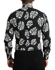Dolce & Gabbana Black Leaf Cotton Men Formal GOLD Dress Shirt -   -  Dolce & Gabbana.