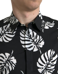 Dolce & Gabbana Black Leaf Cotton Men Formal GOLD Dress Shirt -   -  Dolce & Gabbana.