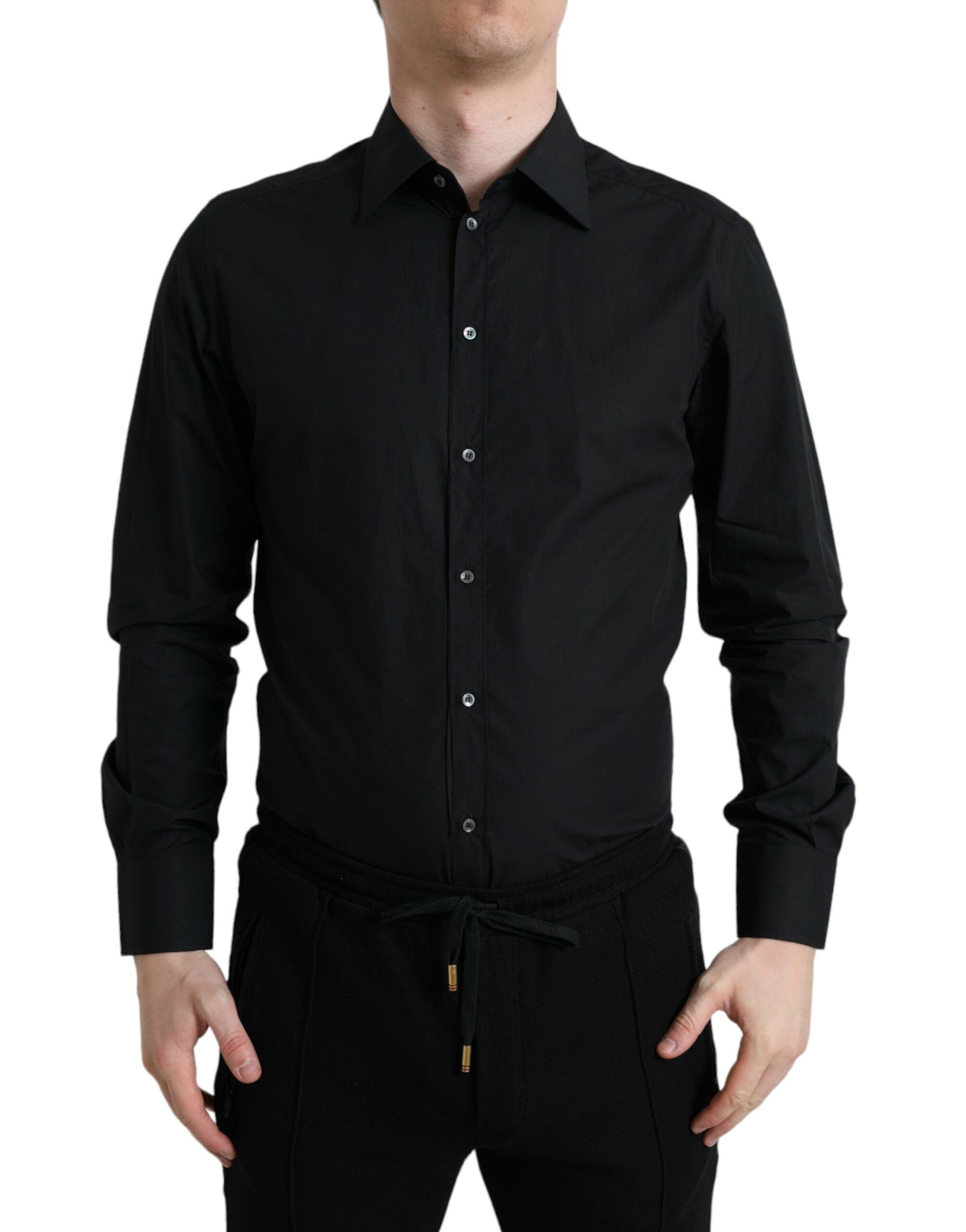 Dolce & Gabbana Black Cotton Men Formal GOLD Dress Shirt -   -  Dolce & Gabbana.