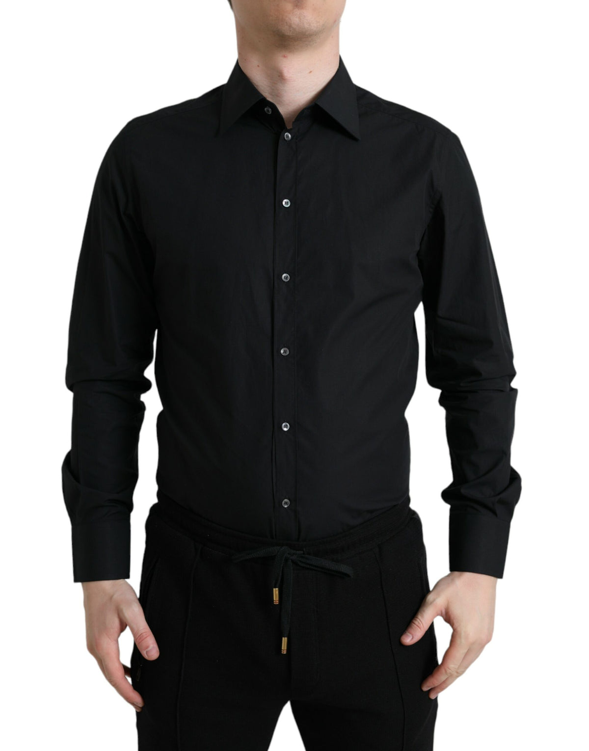 Dolce & Gabbana Black Cotton Men Formal GOLD Dress Shirt -   -  Dolce & Gabbana.