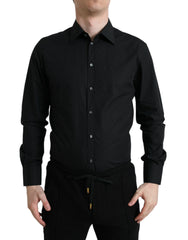 Dolce & Gabbana Black Cotton Men Formal GOLD Dress Shirt -   -  Dolce & Gabbana.