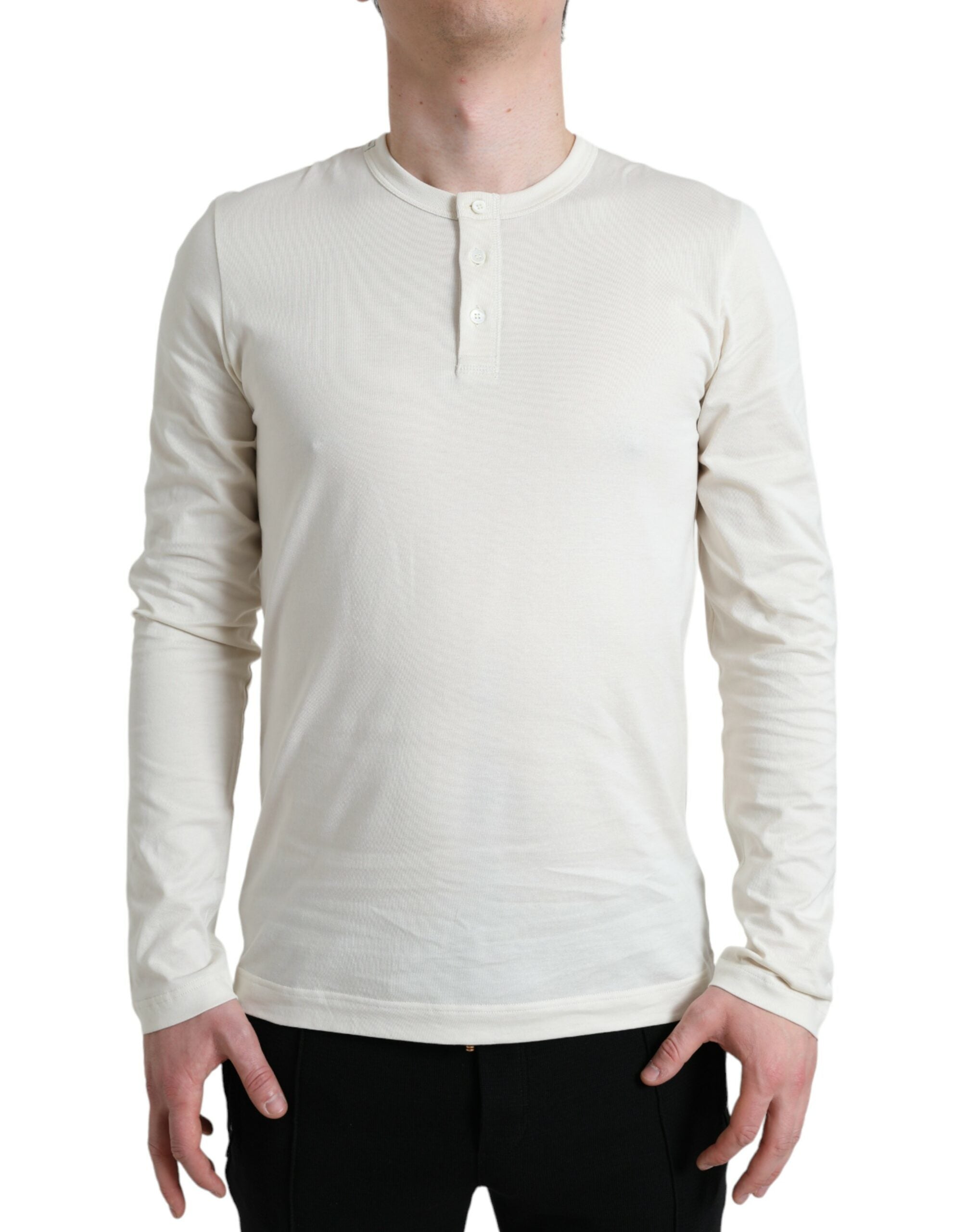 Dolce & Gabbana Off White Cotton Henley Pullover Sweater -   -  Dolce & Gabbana.