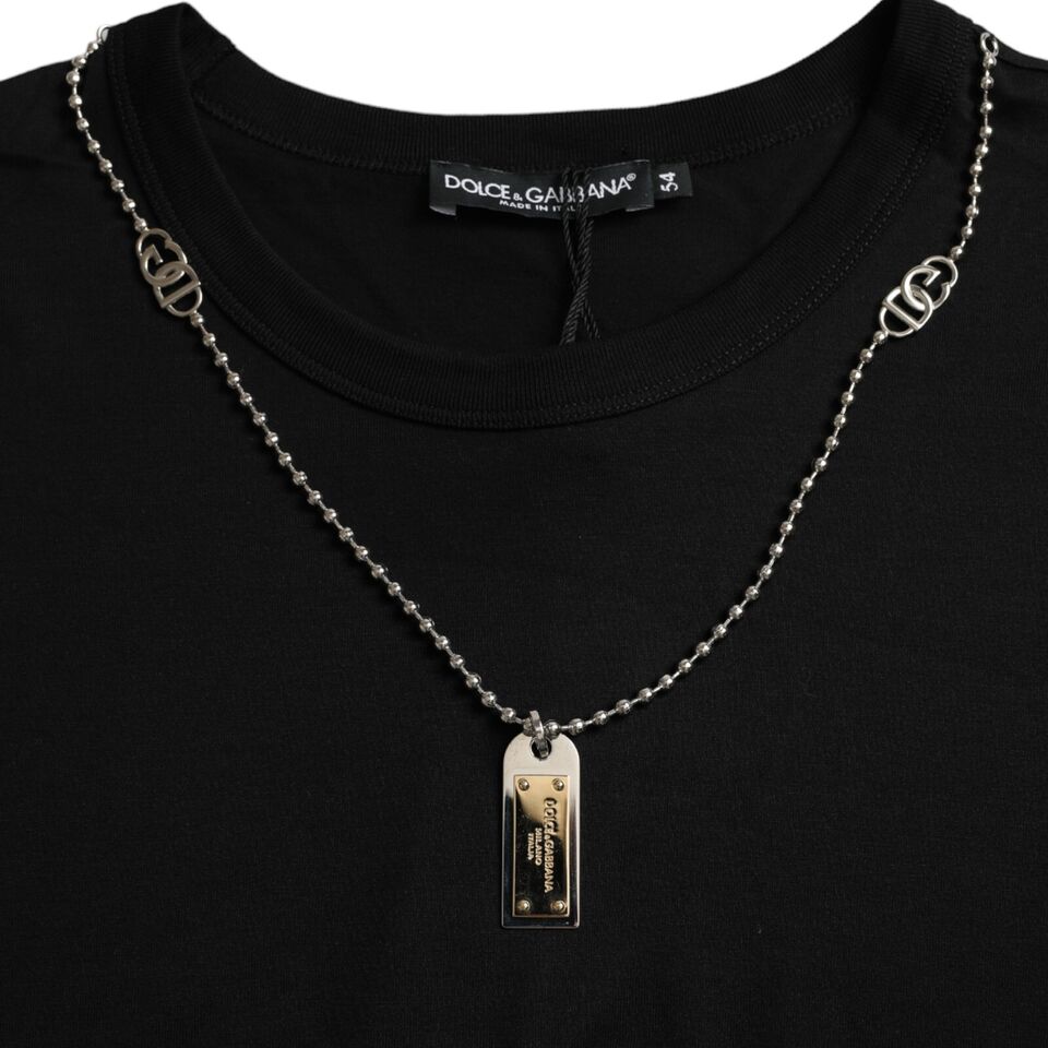 Dolce & Gabbana Black Silver Chain Short Sleeve T-shirt -   -  Dolce & Gabbana. Dolce & Gabbana Black Silver Chain Short Sleeve T-shirt -   -  Dolce & Gabbana.