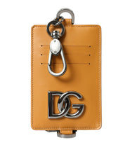 Dolce & Gabbana Orange Calf Leather Credit Card Holder Clip On Wallet -  Leather Card Holder for Men -  Dolce & Gabbana.
