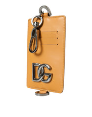 Dolce & Gabbana Orange Calf Leather Credit Card Holder Clip On Wallet -  Leather Card Holder for Men -  Dolce & Gabbana.