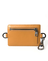 Dolce & Gabbana Orange Calf Leather Credit Card Holder Clip On Wallet -  Leather Card Holder for Men -  Dolce & Gabbana.
