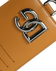 Dolce & Gabbana Orange Calf Leather Credit Card Holder Clip On Wallet -  Leather Card Holder for Men -  Dolce & Gabbana.