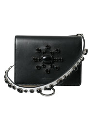 Dolce & Gabbana Black White Leather Crystal Embellished Cardholder Wallet -   -  Dolce & Gabbana.