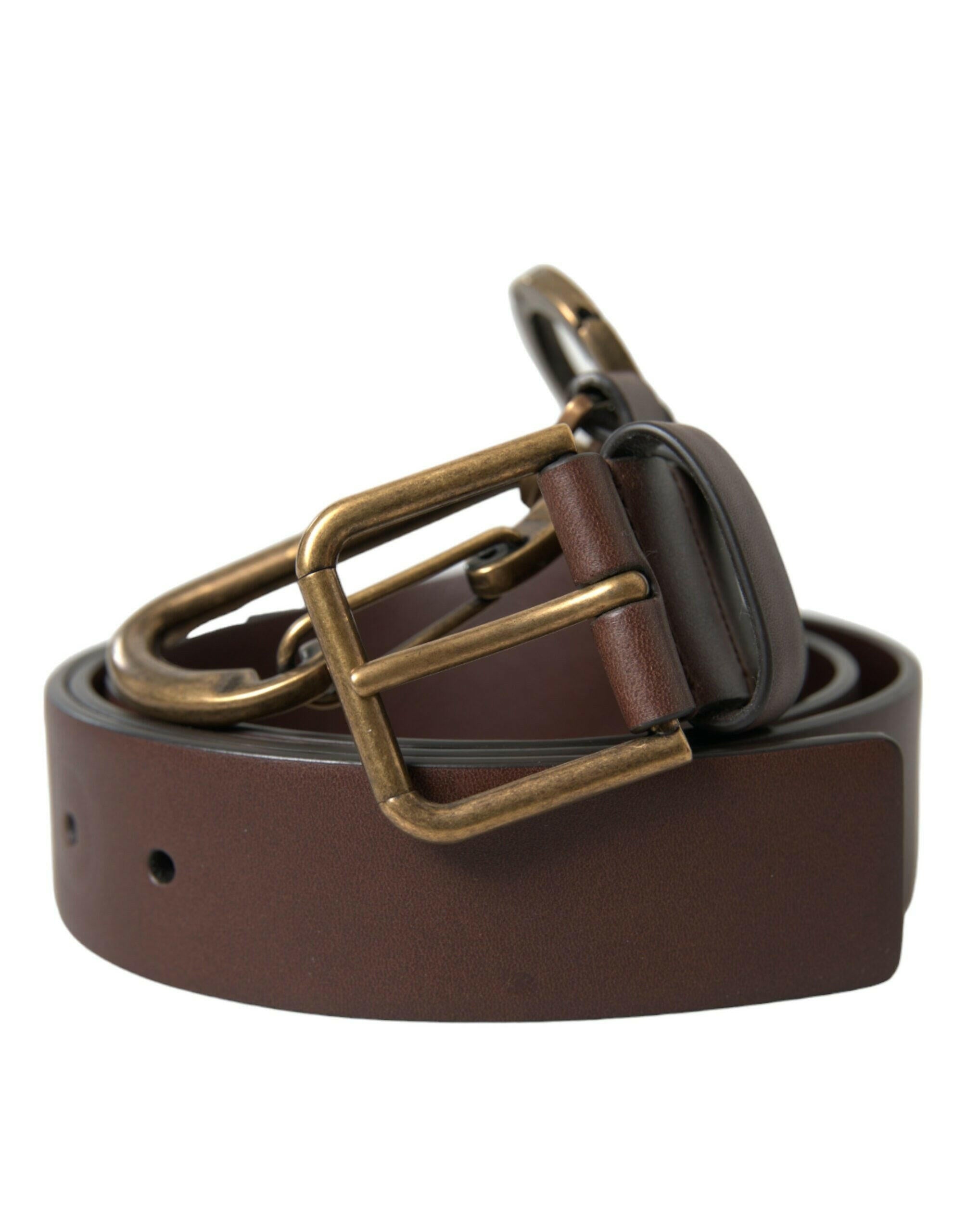 Dolce & Gabbana Brown Calf Leather Gold Metal Buckle Belt -   -  Dolce & Gabbana.