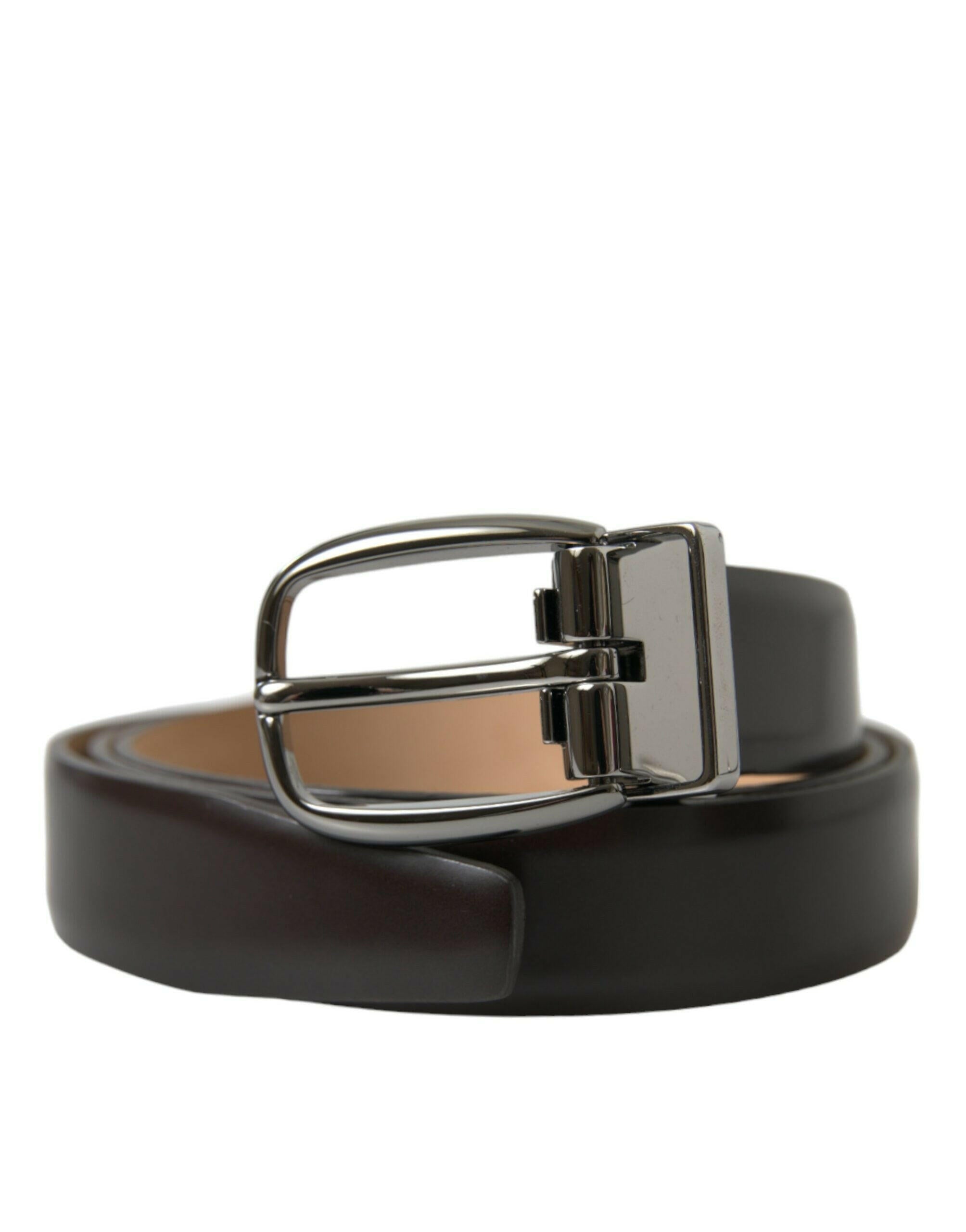 Dolce & Gabbana Dark Brown Leather Silver Metal Buckle Belt -   -  Dolce & Gabbana.