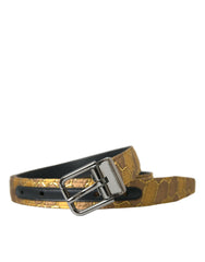 Dolce & Gabbana Gold Leather Jacquard Silver Metal Buckle Belt - - Dolce & Gabbana.