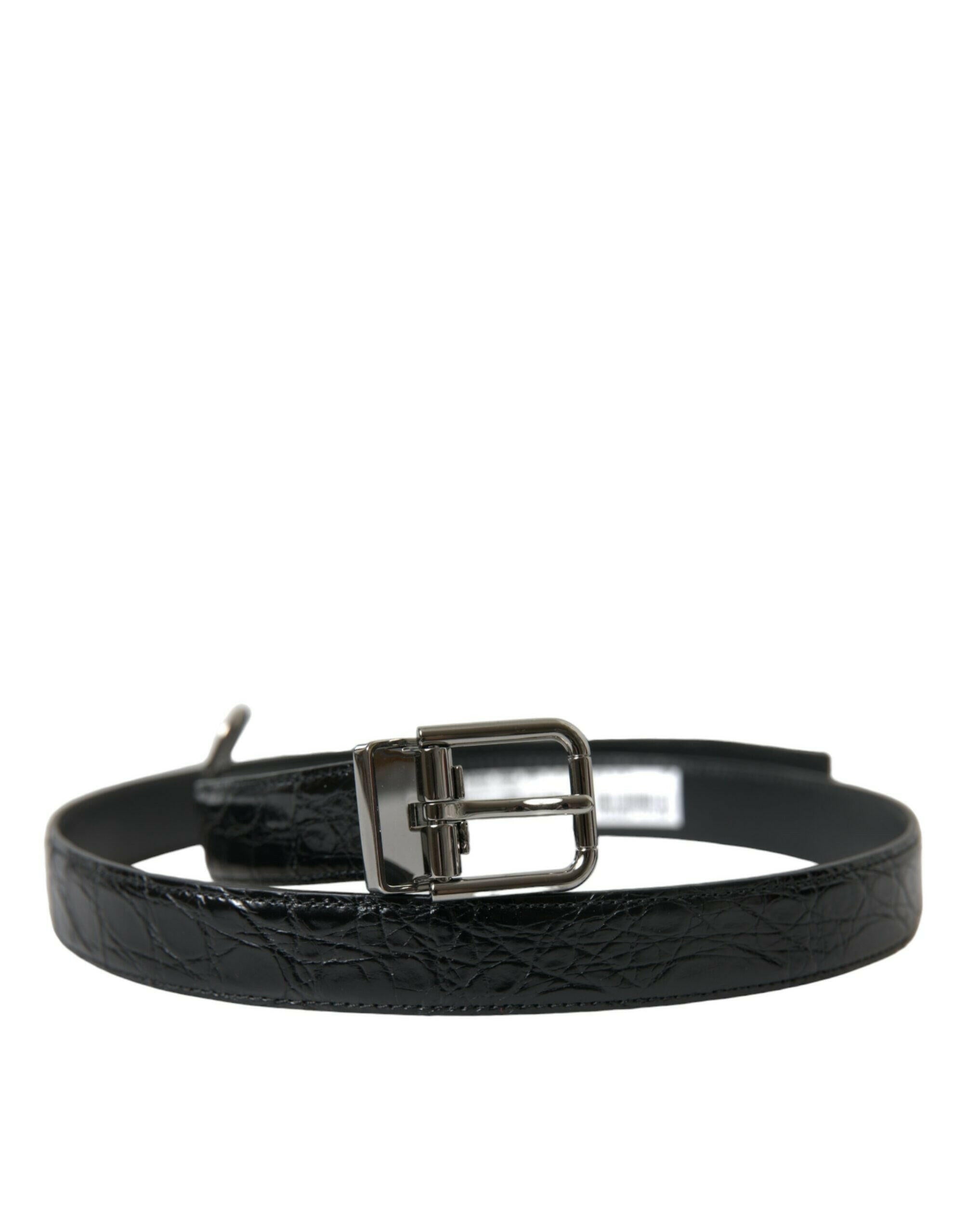 Dolce & Gabbana Black Leather Silver Metal Buckle Belt -   -  Dolce & Gabbana.