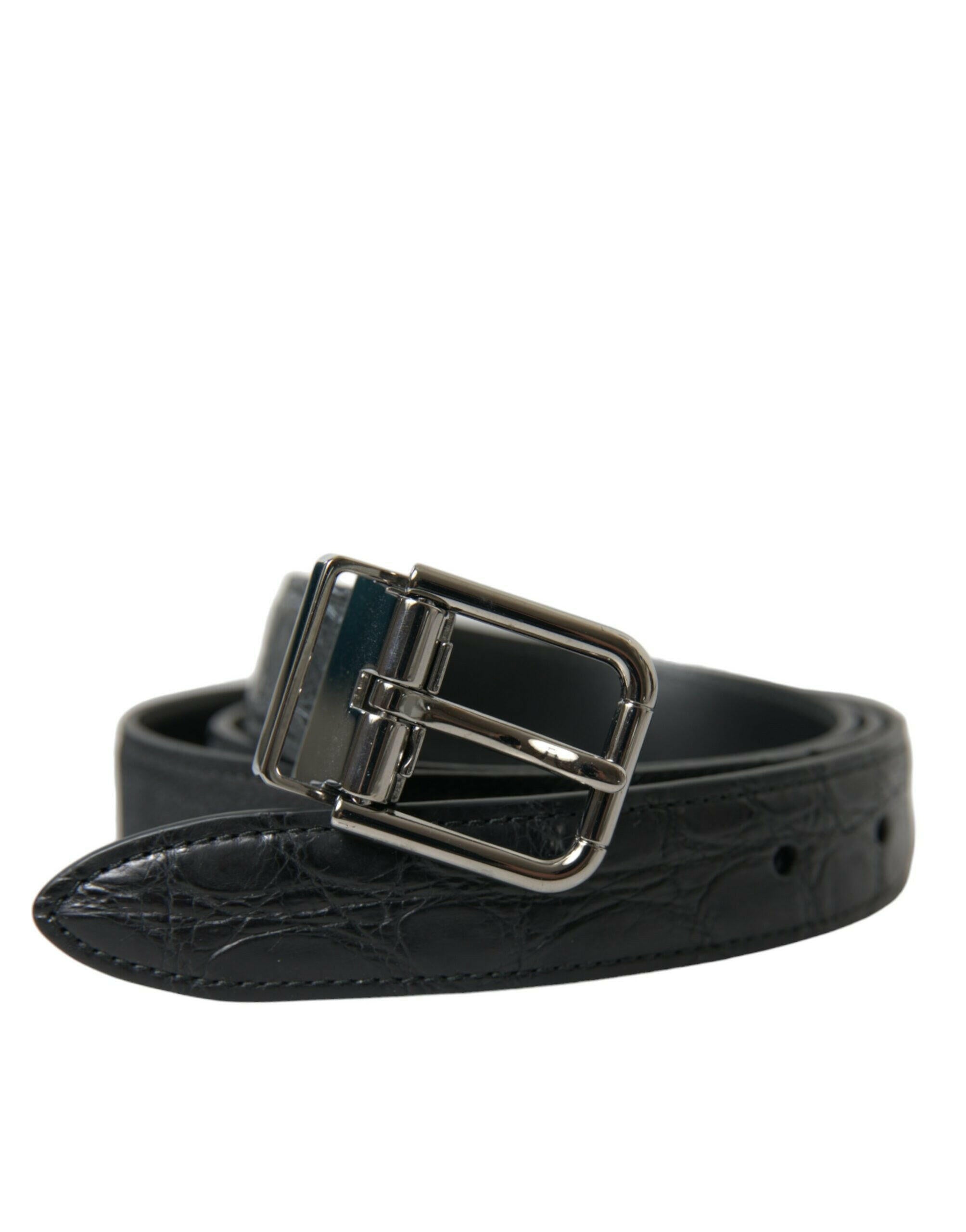 Dolce & Gabbana Black Leather Silver Metal Buckle Belt -   -  Dolce & Gabbana.