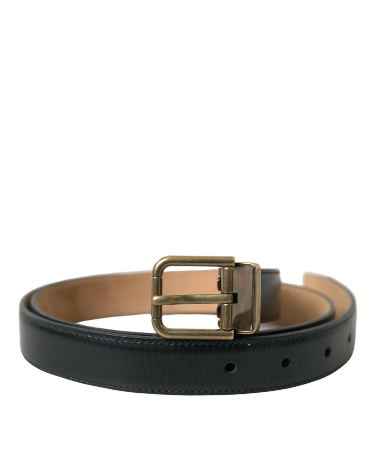 Dolce & Gabbana Black Calf Leather Gold Metal Buckle Belt -   -  Dolce & Gabbana.