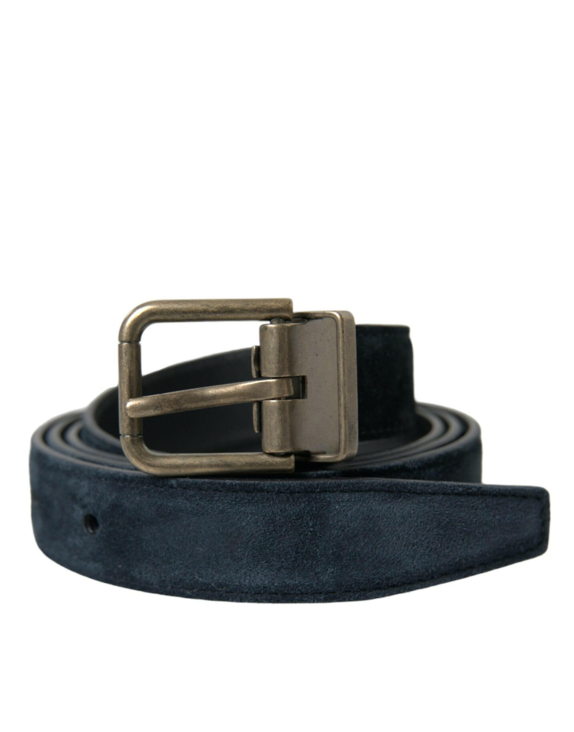 Dolce & Gabbana Blue Suede Leather Gold Metal Buckle Belt -   -  Dolce & Gabbana.