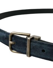 Dolce & Gabbana Blue Suede Leather Gold Metal Buckle Belt -   -  Dolce & Gabbana.