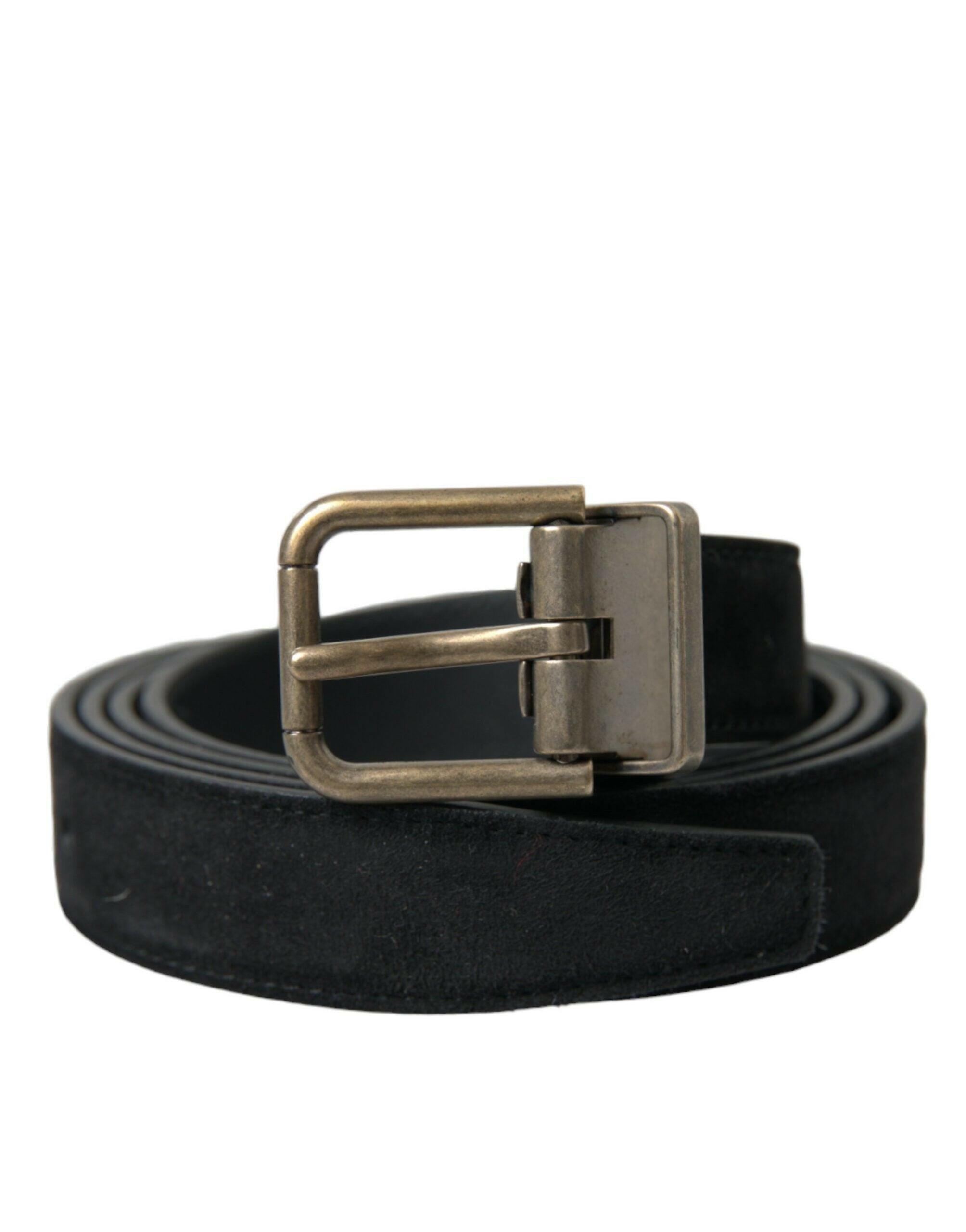 Dolce & Gabbana Black Suede Leather Gold Metal Buckle Belt -   -  Dolce & Gabbana.