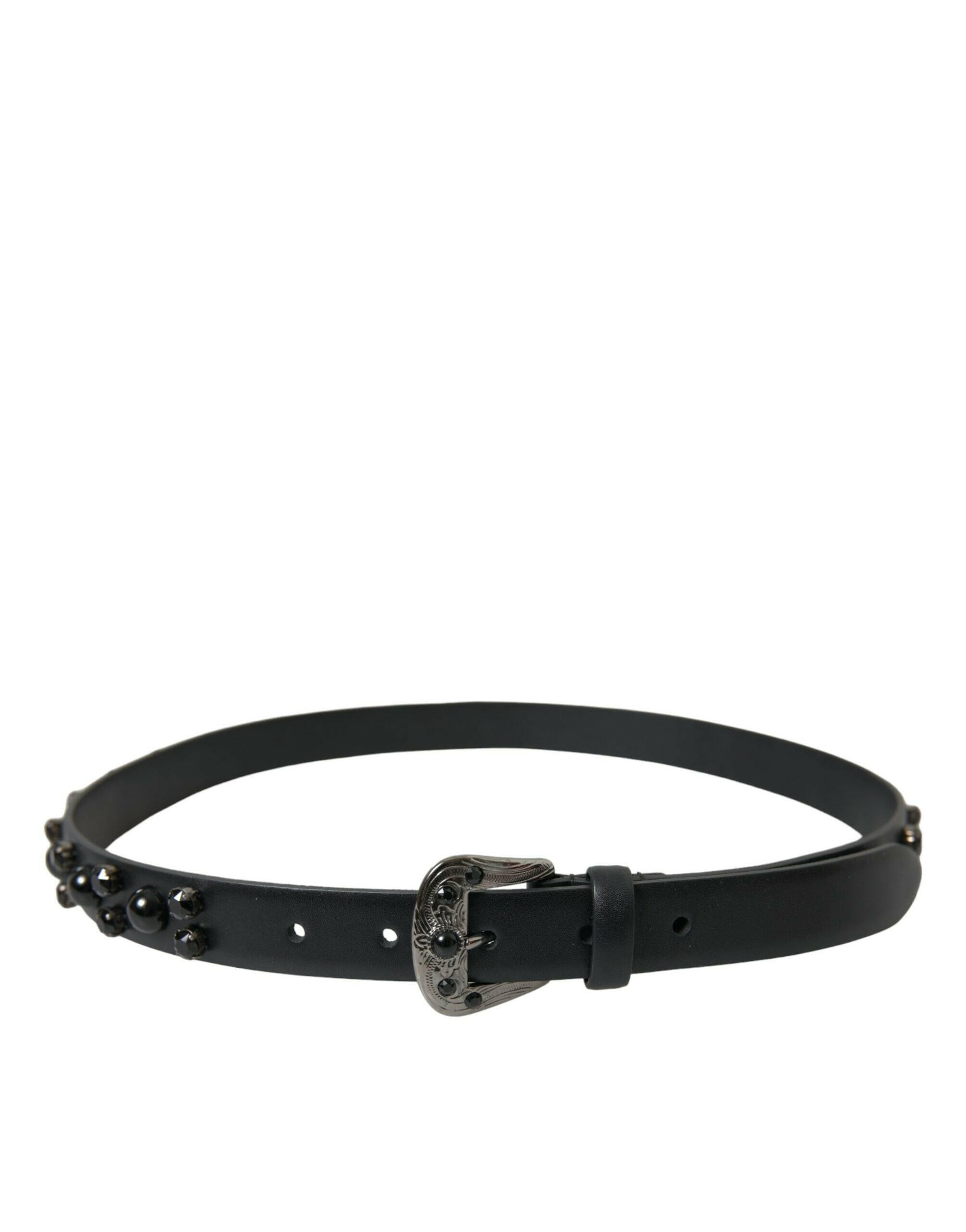 Dolce & Gabbana Black Embellished Leather Engraved Buckle Belt -   -  Dolce & Gabbana.