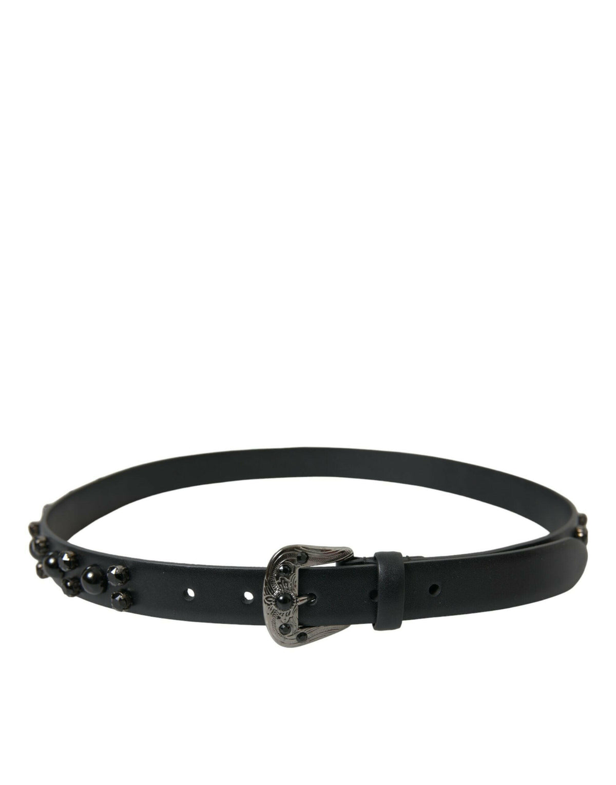 Dolce & Gabbana Black Embellished Leather Engraved Buckle Belt -   -  Dolce & Gabbana.