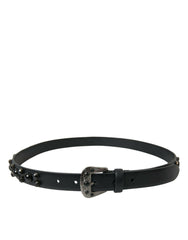 Dolce & Gabbana Black Embellished Leather Engraved Buckle Belt -   -  Dolce & Gabbana.