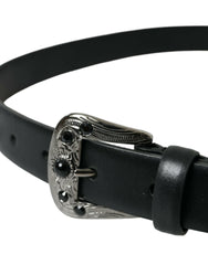 Dolce & Gabbana Black Embellished Leather Engraved Buckle Belt -   -  Dolce & Gabbana.