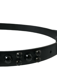 Dolce & Gabbana Black Embellished Leather Engraved Buckle Belt -   -  Dolce & Gabbana.