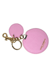 Dolce & Gabbana Pink Calf Leather Gold Metal Logo Print Keyring Keychain -   -  Dolce & Gabbana.