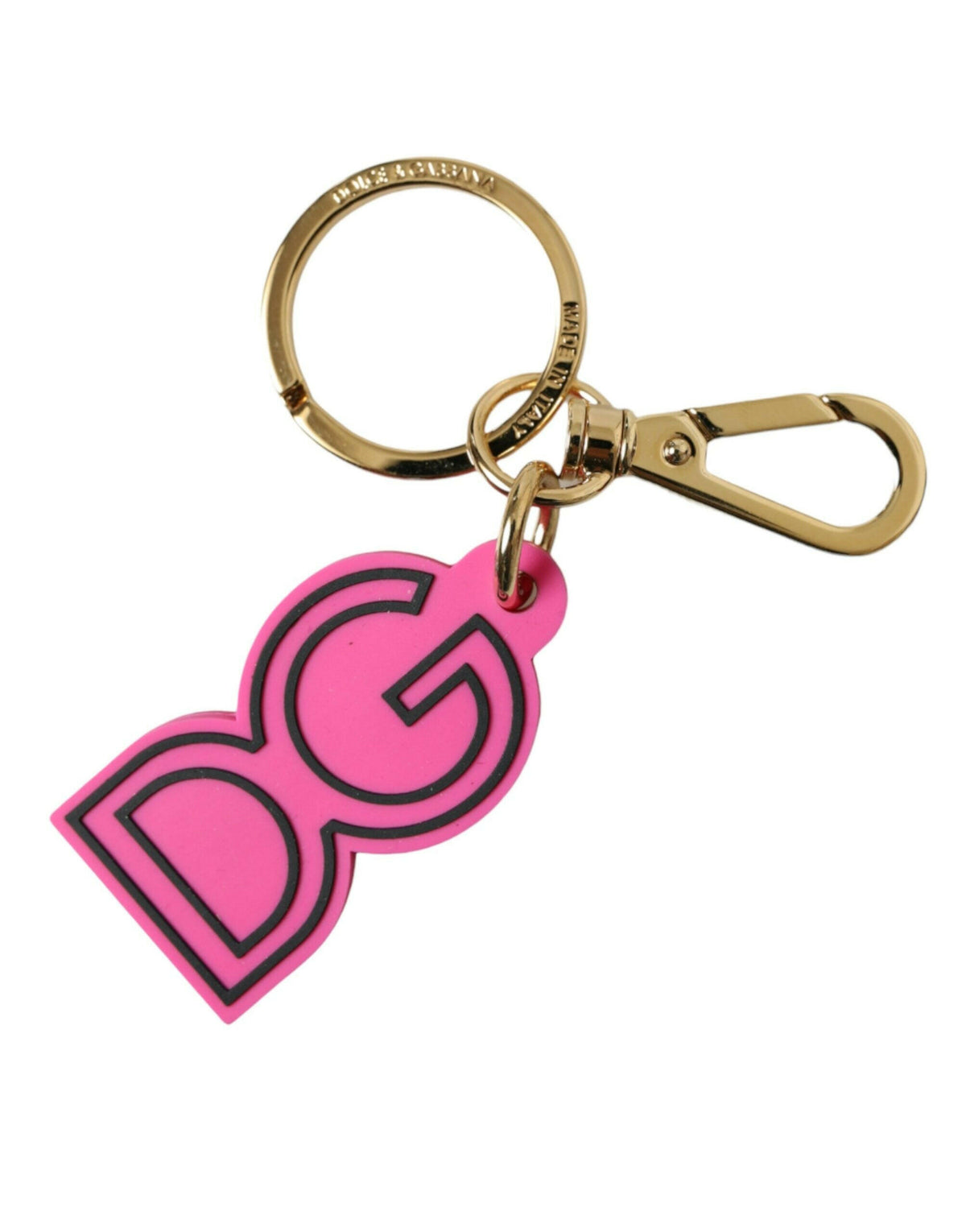 Dolce & Gabbana Pink Rubber Gold Tone Metal DG Logo Keyring Keychain -   -  Dolce & Gabbana.