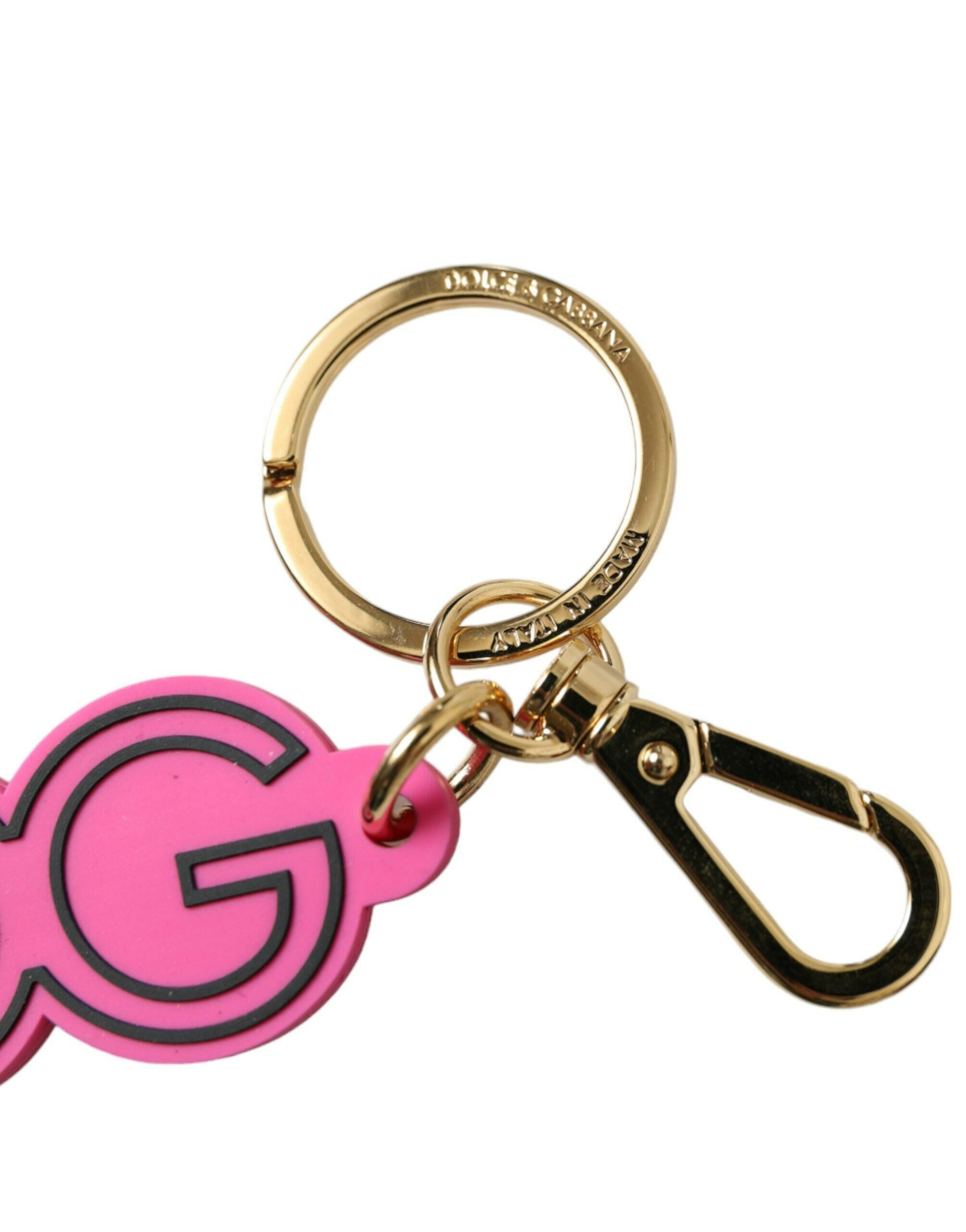 Dolce & Gabbana Pink Rubber Gold Tone Metal DG Logo Keyring Keychain -   -  Dolce & Gabbana. Dolce & Gabbana Pink Rubber Gold Tone Metal DG Logo Keyring Keychain -   -  Dolce & Gabbana.