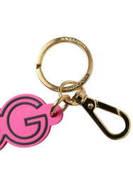 Dolce & Gabbana Pink Rubber Gold Tone Metal DG Logo Keyring Keychain -   -  Dolce & Gabbana.