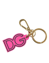 Dolce & Gabbana Pink Rubber Gold Tone Metal DG Logo Keyring Keychain -   -  Dolce & Gabbana.