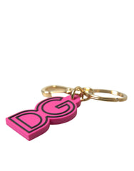 Dolce & Gabbana Pink Rubber Gold Tone Metal DG Logo Keyring Keychain -   -  Dolce & Gabbana.