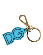 Dolce & Gabbana Blue Rubber Gold Tone Metal DG Logo Keyring Keychain -   -  Dolce & Gabbana.