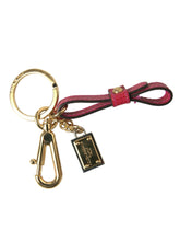 Dolce & Gabbana Red Calf Leather Gold Metal Logo Plaque Keyring Keychain -   -  Dolce & Gabbana.