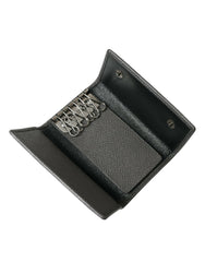 Dolce & Gabbana Gray Leather Silver Metal Logo Plaque Trifold Keyring -  MenΒ΄s Keychains -  Dolce & Gabbana.