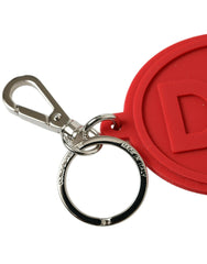 Dolce & Gabbana Red Rubber DG Logo Silver Brass Metal Keyring Keychain - - Dolce & Gabbana.