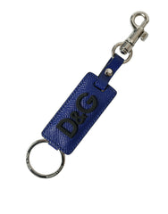 Dolce & Gabbana Blue Calf Leather DG Logo Silver Brass Keyring Keychain -   -  Dolce & Gabbana.