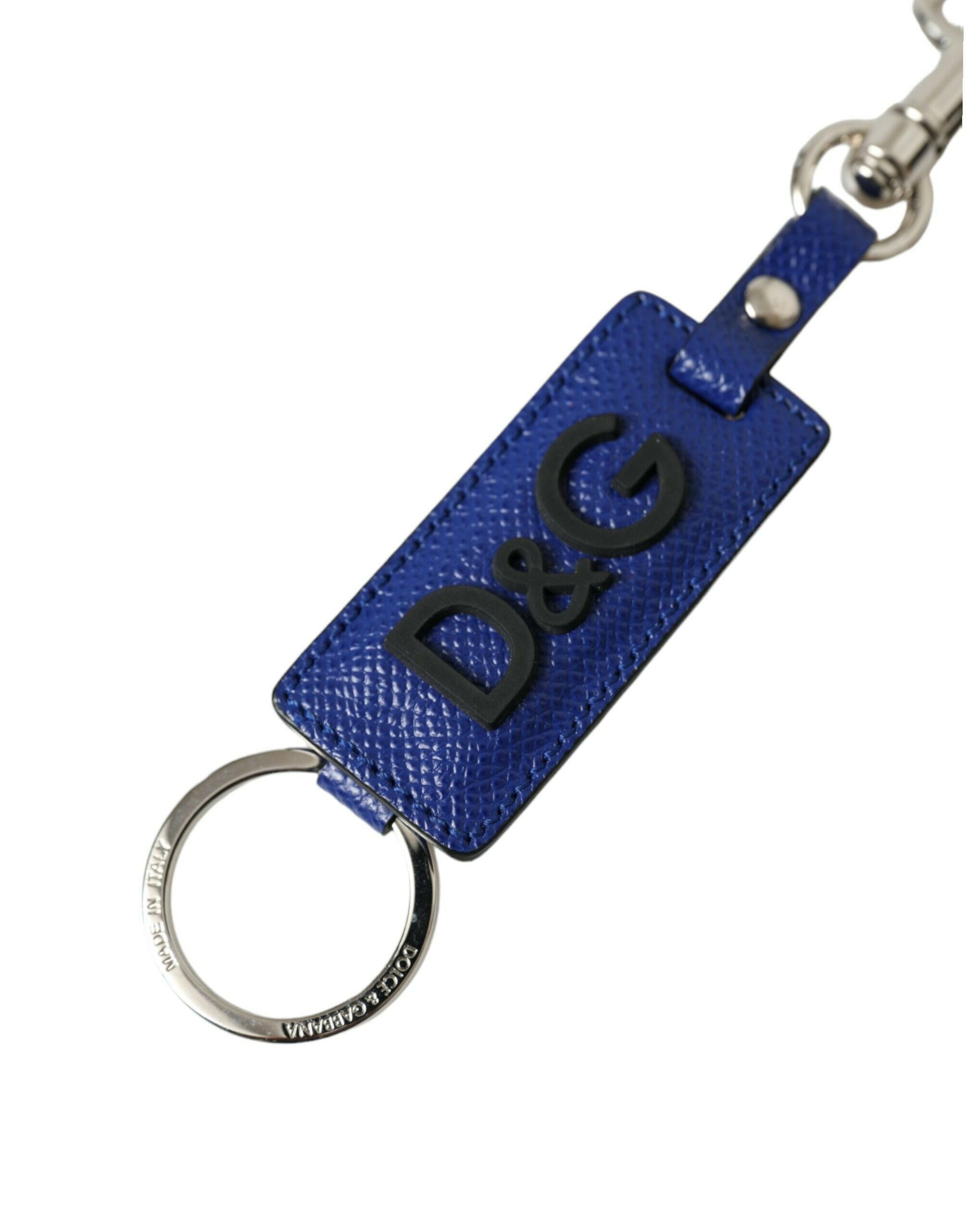 Dolce & Gabbana Blue Calf Leather DG Logo Silver Brass Keyring Keychain -   -  Dolce & Gabbana. Dolce & Gabbana Blue Calf Leather DG Logo Silver Brass Keyring Keychain -   -  Dolce & Gabbana.
