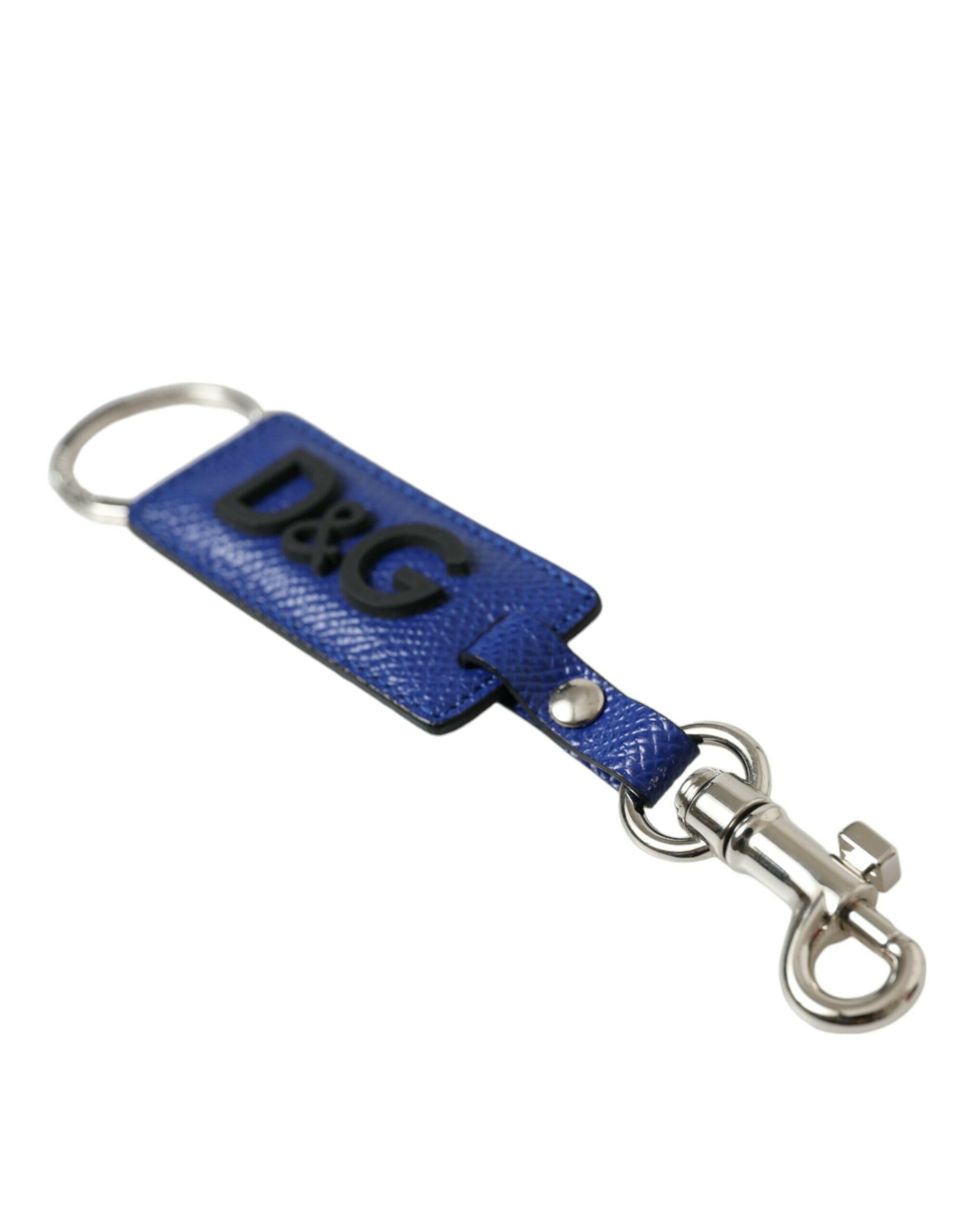 Dolce & Gabbana Blue Calf Leather DG Logo Silver Brass Keyring Keychain -   -  Dolce & Gabbana. Dolce & Gabbana Blue Calf Leather DG Logo Silver Brass Keyring Keychain -   -  Dolce & Gabbana.
