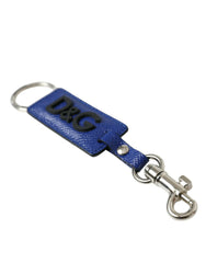 Dolce & Gabbana Blue Calf Leather DG Logo Silver Brass Keyring Keychain -   -  Dolce & Gabbana.