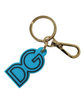 Dolce & Gabbana Blue Rubber Gold Tone Metal DG Logo Keyring Keychain -   -  Dolce & Gabbana.