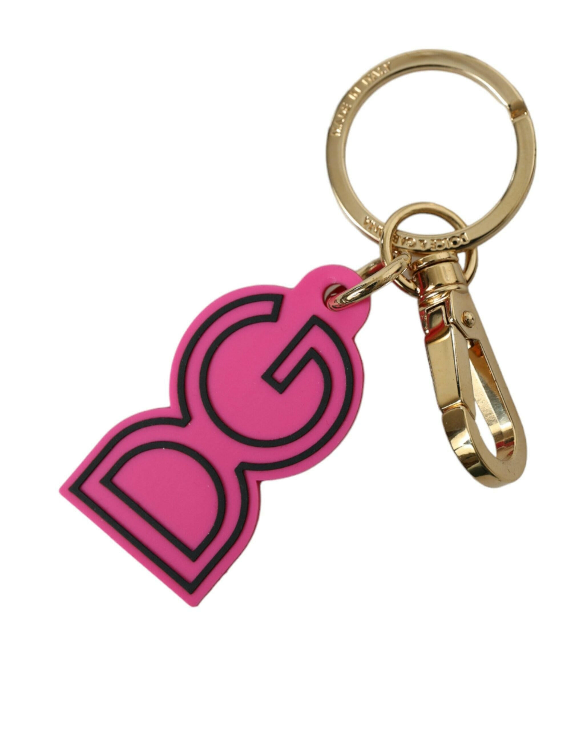 Dolce & Gabbana Pink Rubber Gold Tone Metal DG Logo Keyring Keychain - - Dolce & Gabbana.
