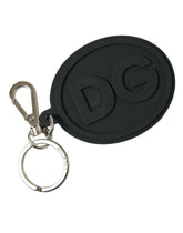 Dolce & Gabbana Black Rubber DG Logo Silver Brass Metal Keyring Keychain -   -  Dolce & Gabbana.