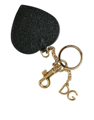 Dolce & Gabbana Pink Black Heart Leather Gold Tone Brass Keyring Keychain - - Dolce & Gabbana.