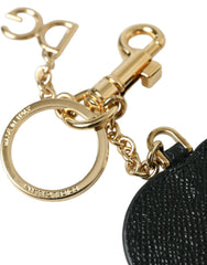 Dolce & Gabbana Pink Black Heart Leather Gold Tone Brass Keyring Keychain - - Dolce & Gabbana.