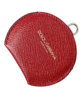 Dolce & Gabbana Red Calfskin Leather Round Logo Hand Mirror Holder -   -  Dolce & Gabbana.