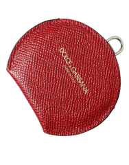 Dolce & Gabbana Red Calfskin Leather Round Logo Hand Mirror Holder -   -  Dolce & Gabbana.