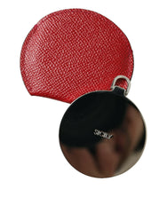 Dolce & Gabbana Red Calfskin Leather Round Logo Hand Mirror Holder -   -  Dolce & Gabbana.