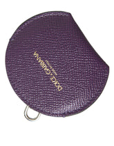 Dolce & Gabbana Purple Calfskin Leather Round Logo Hand Mirror Holder -   -  Dolce & Gabbana.